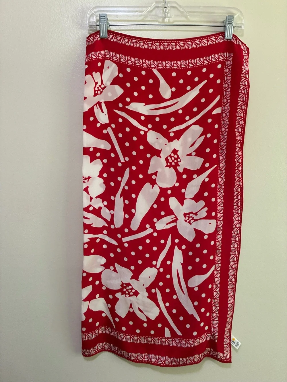 Liz Claiborne Red & White Floral Polka Dot Silk Scarf